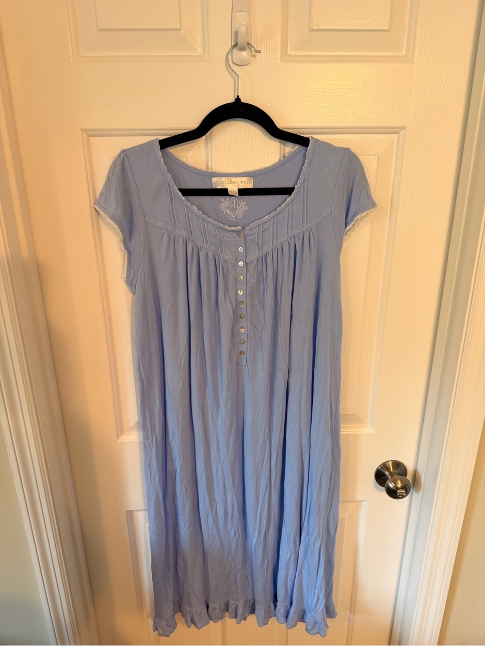 Eileen West Light Blue Button-Front Maxi Nightgown
